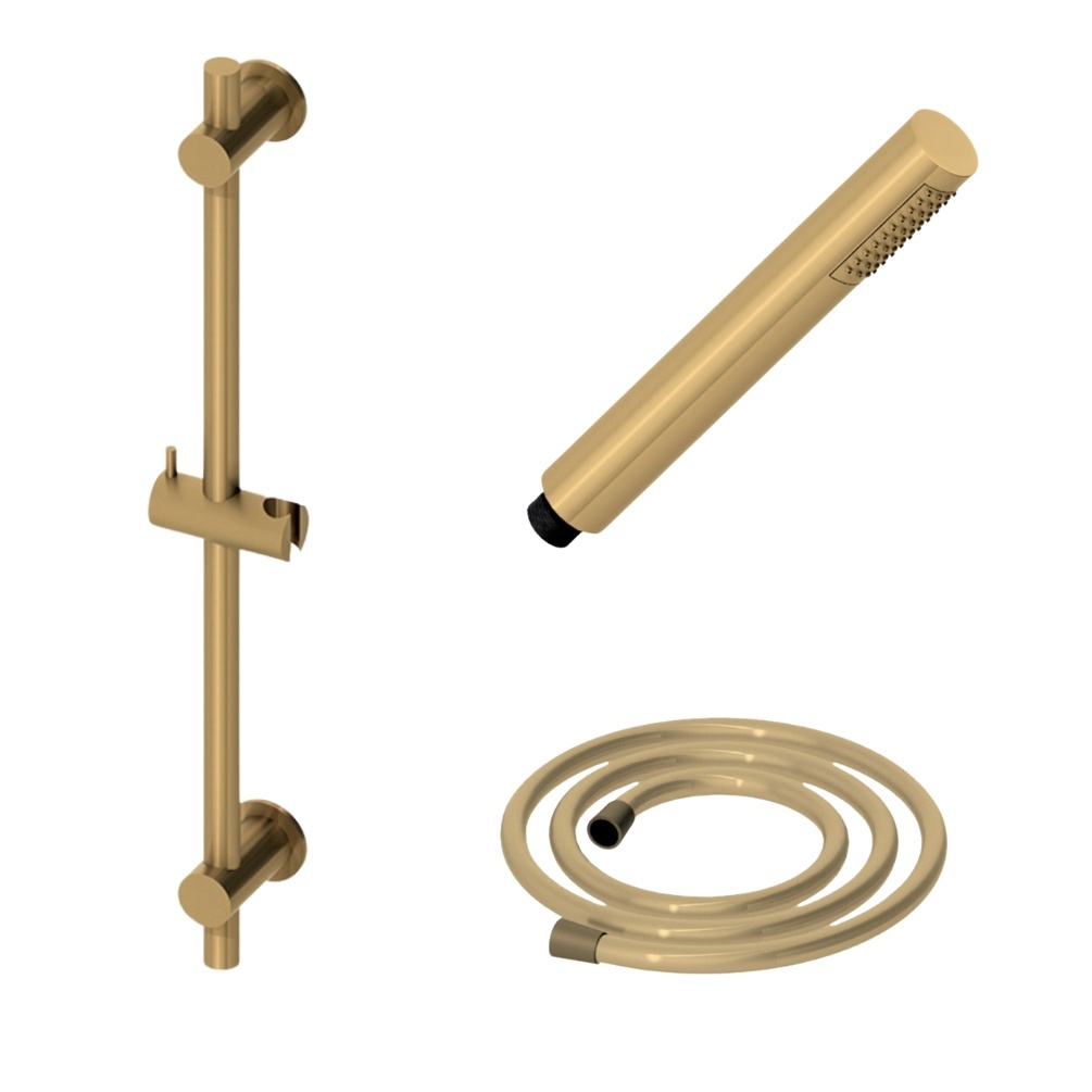Product cut out image of the Abacus Emotion Brushed Brass Handset with Slide Rail & Hose
